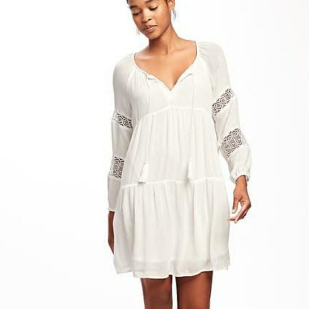 Tiered Lace-Trim Swing Dress